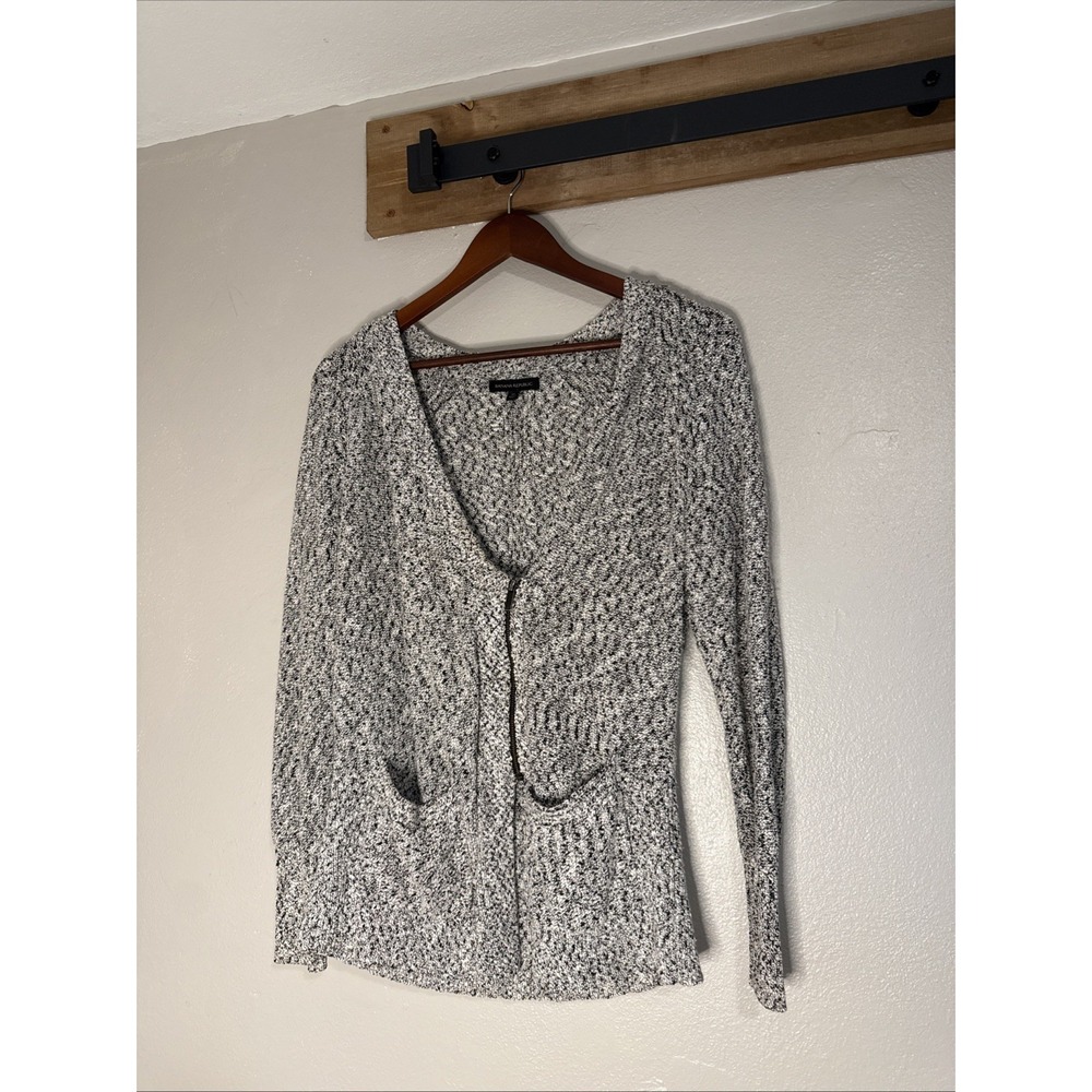 Banana Republic Cardigan Sweater Marled Zip Black White Knit Women's Medium